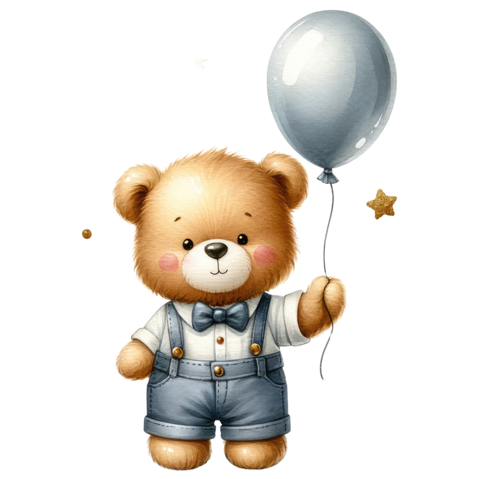 ai généré mignonne nounours ours en portant une ballon isolé. png