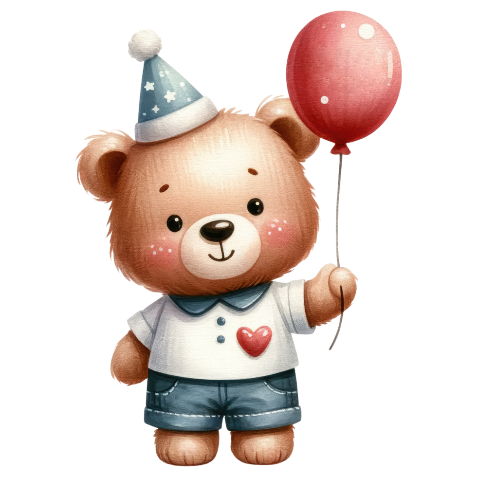 AI generated Cute teddy bear holding a balloon isolated. png