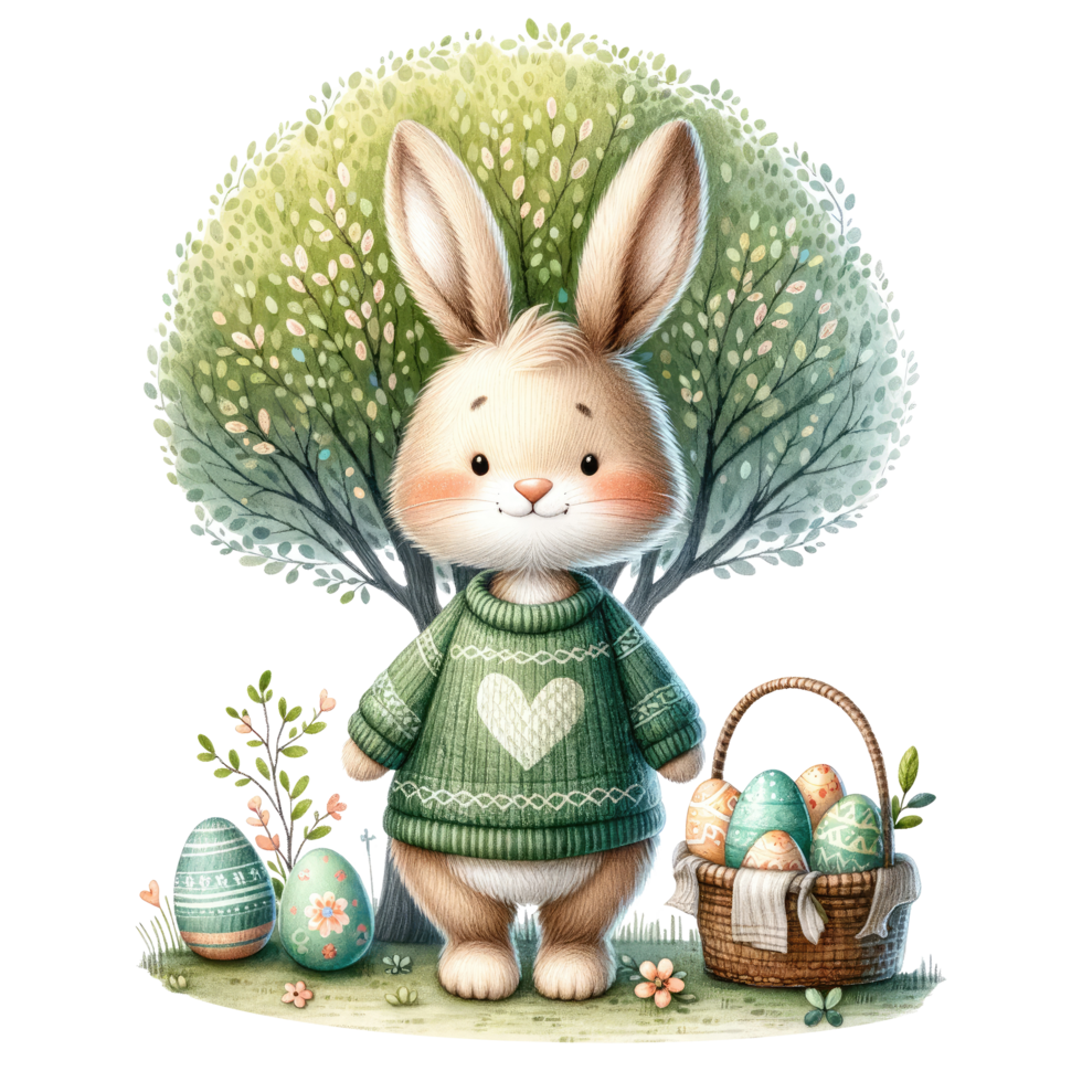 ai généré lapin avec panier de décoré Pâques des œufs png