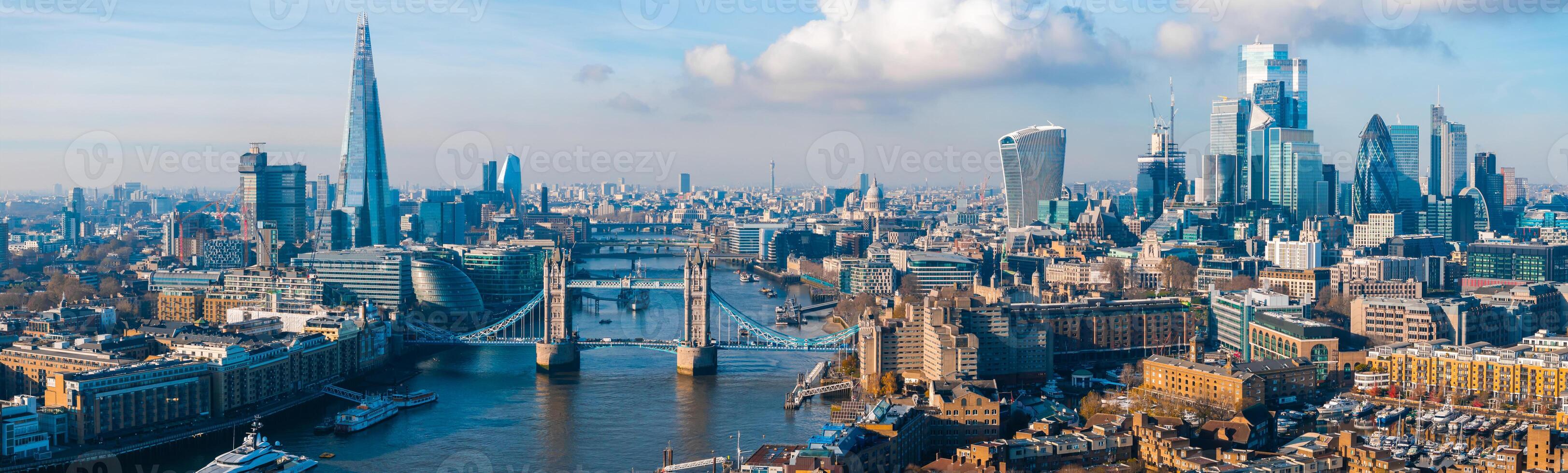 Aerial view of the Iconic Tower Bridge connecting Londong with Southwark photo