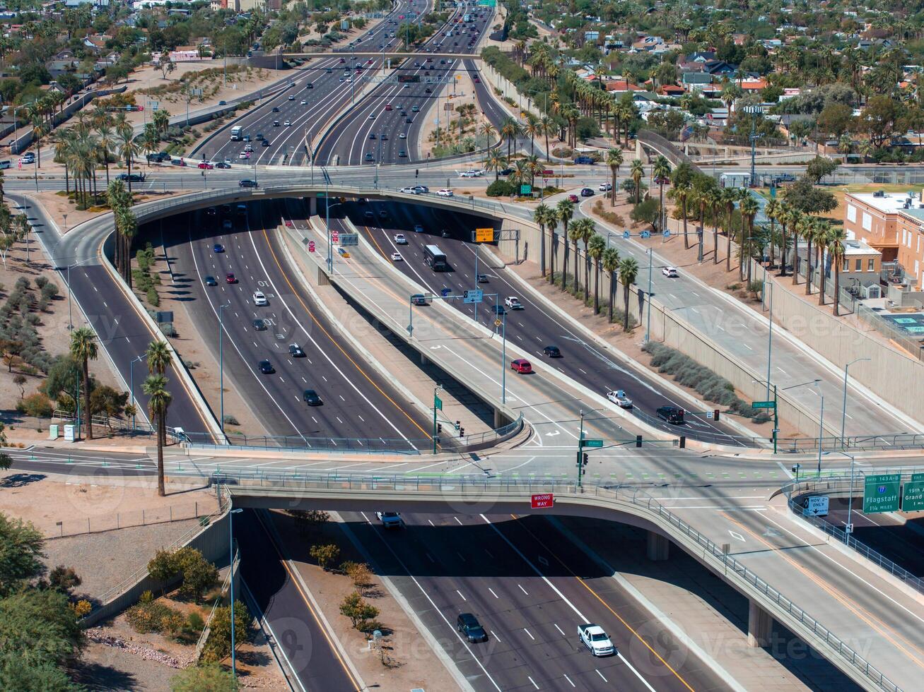 Aerial view of the highway and crossroads intersections in Phoenix, USA. photo