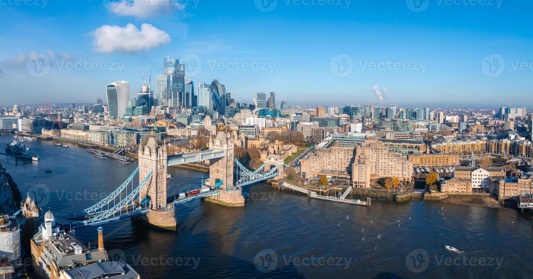 Aerial view of the Iconic Tower Bridge connecting Londong with Southwark photo