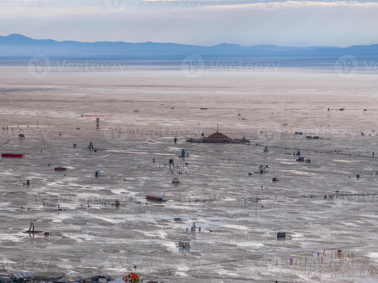 Aerial view of the Burning Man festival in Nevada desert. Black Rock city from above. photo