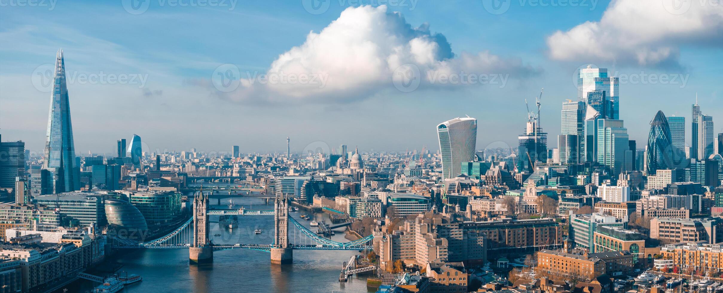 Aerial view of the Iconic Tower Bridge connecting Londong with Southwark photo