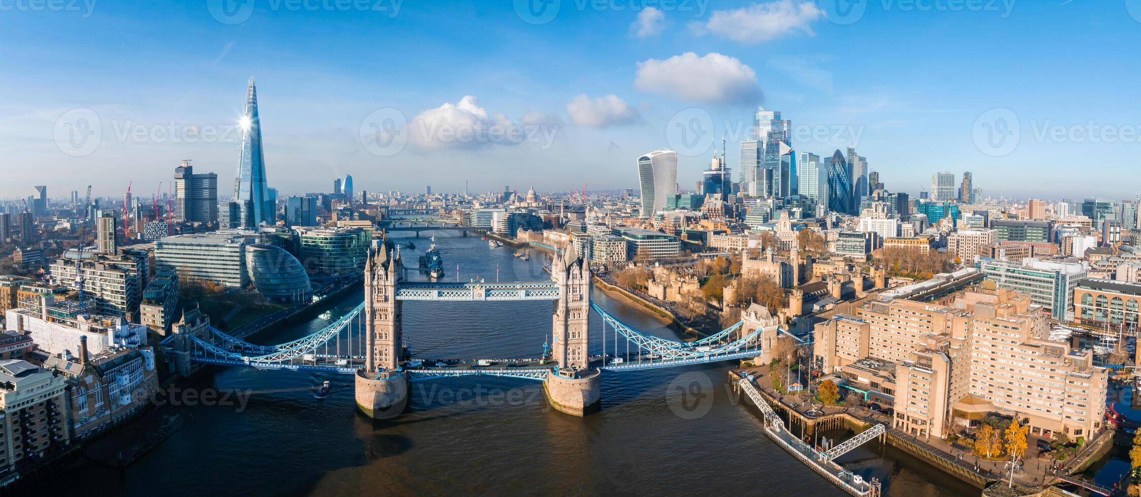 Aerial view of the Iconic Tower Bridge connecting Londong with Southwark photo