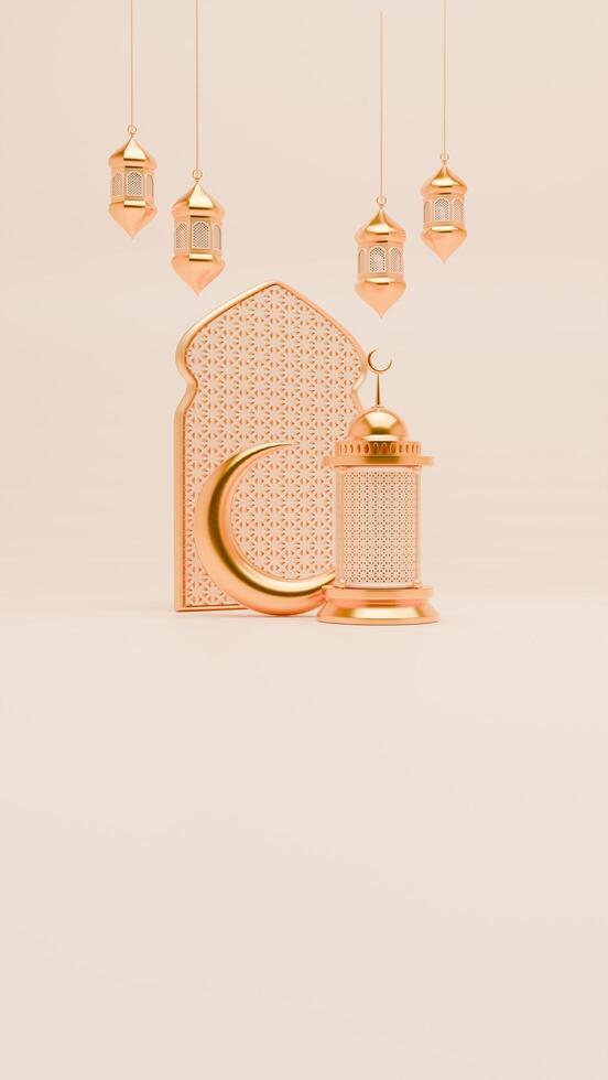 3D Render Ramadan Background with lantern and islamic ornaments for social media story photo