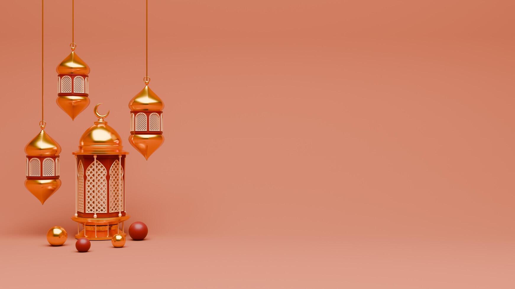 3D Render Ramadan Background with lantern and islamic ornaments for banner template photo