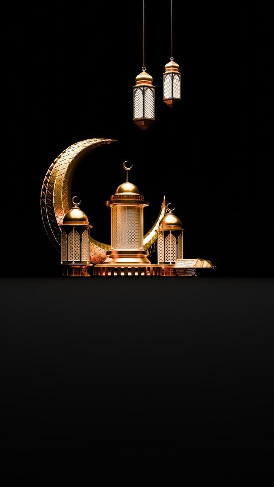 3D Render Ramadan Background with lantern and islamic ornaments for social media story photo