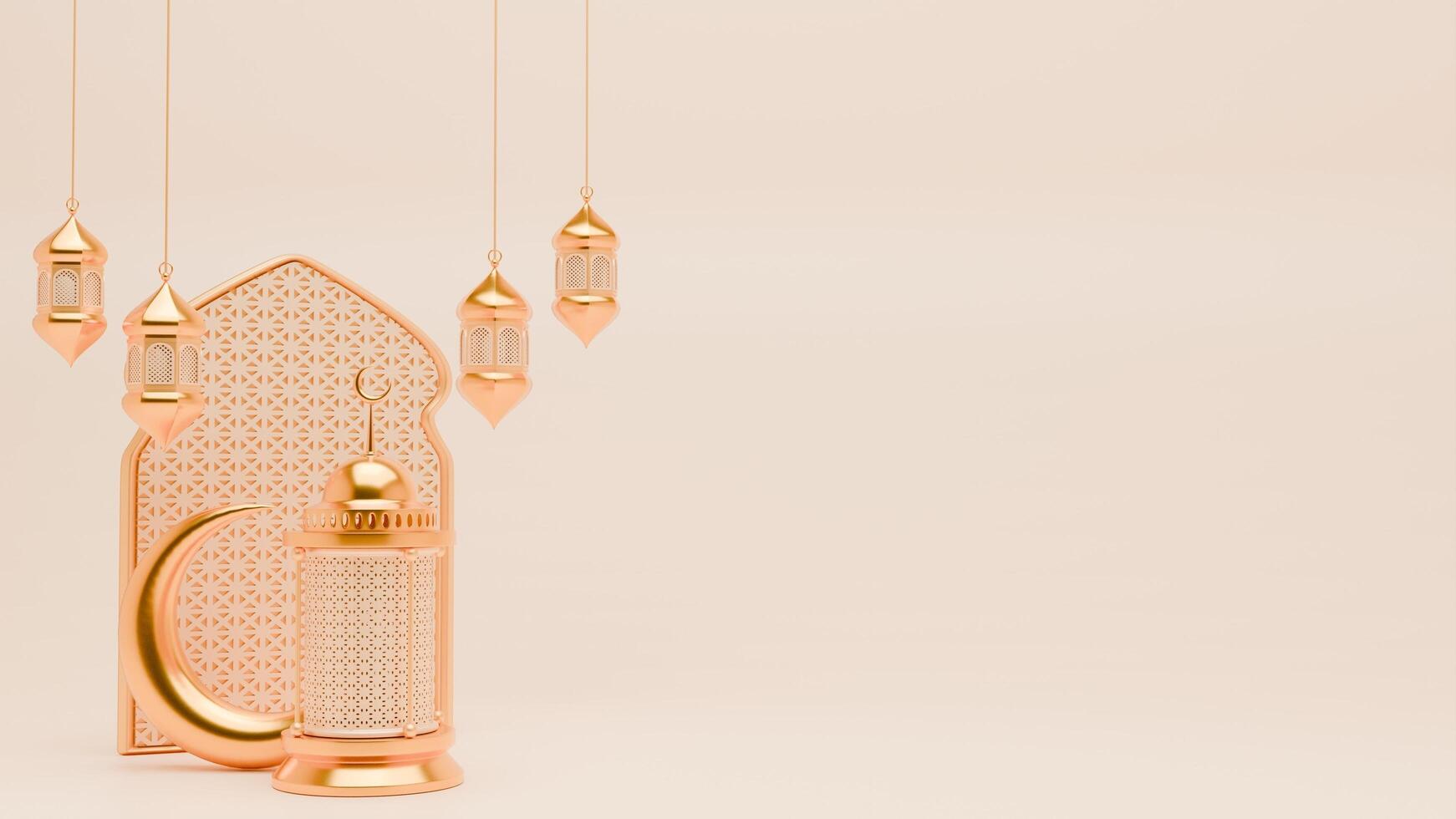 3D Render Ramadan Background with lantern and islamic ornaments for banner template photo
