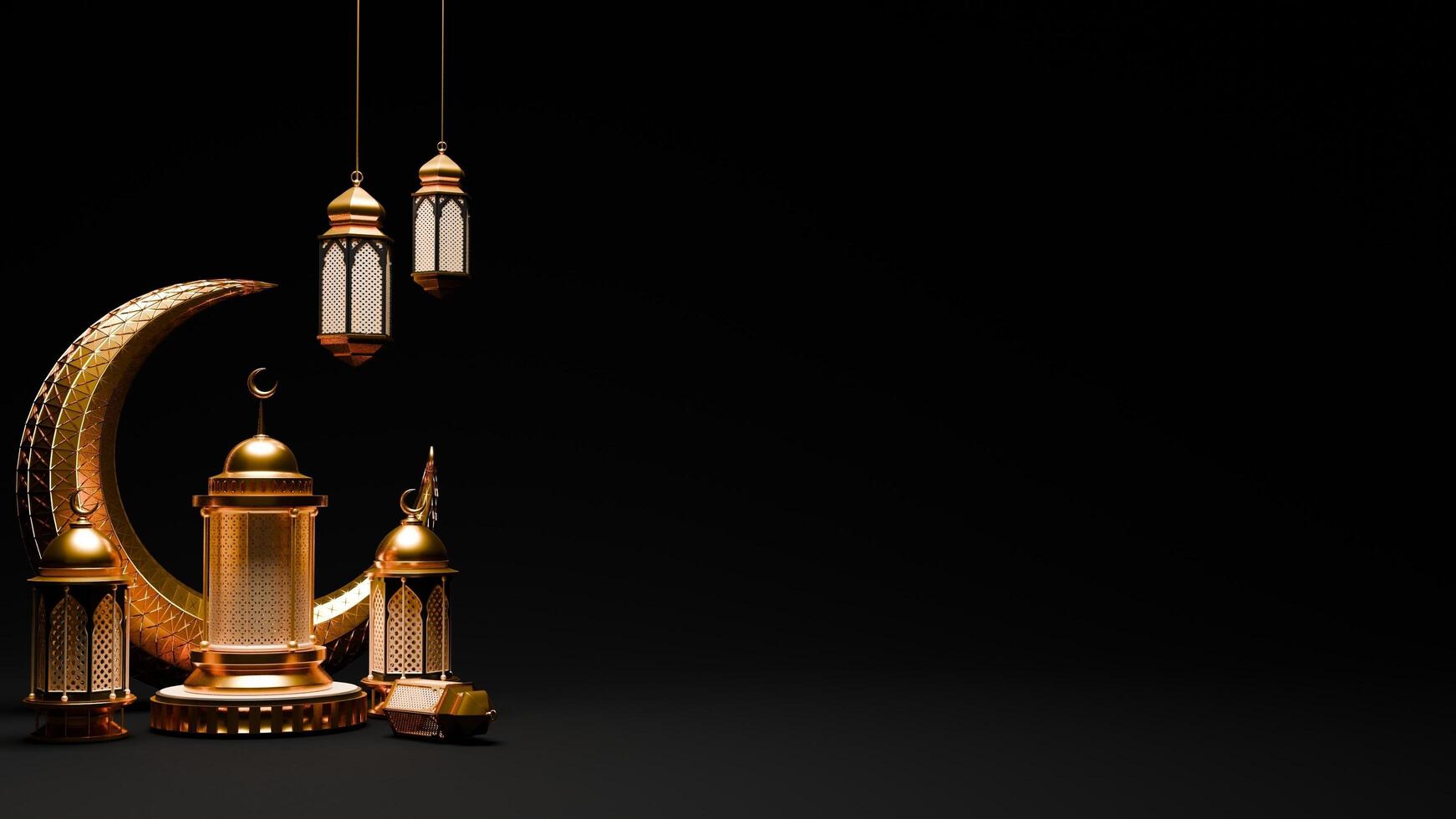 3D Render Ramadan Background with lantern and islamic ornaments for banner template photo