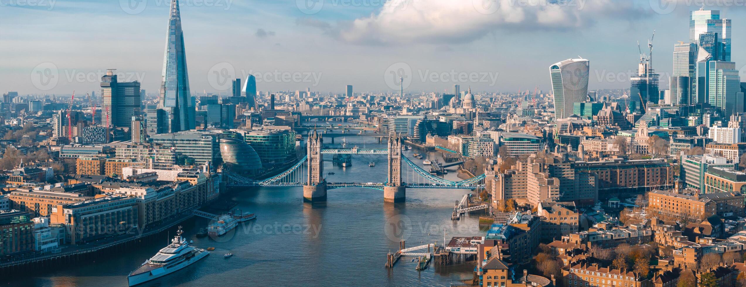 Aerial view of the Iconic Tower Bridge connecting Londong with Southwark photo