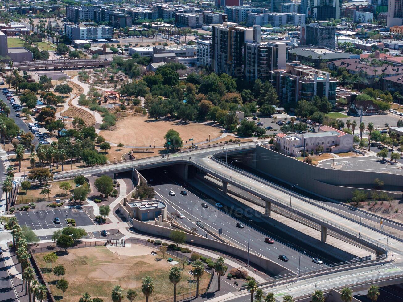 Aerial view of the highway and crossroads intersections in Phoenix, USA. photo