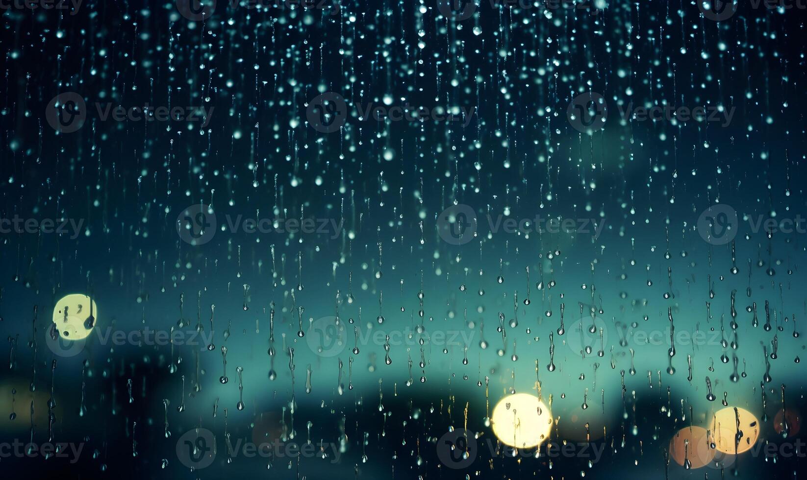 AI generated Rain drops on a bokeh background photo