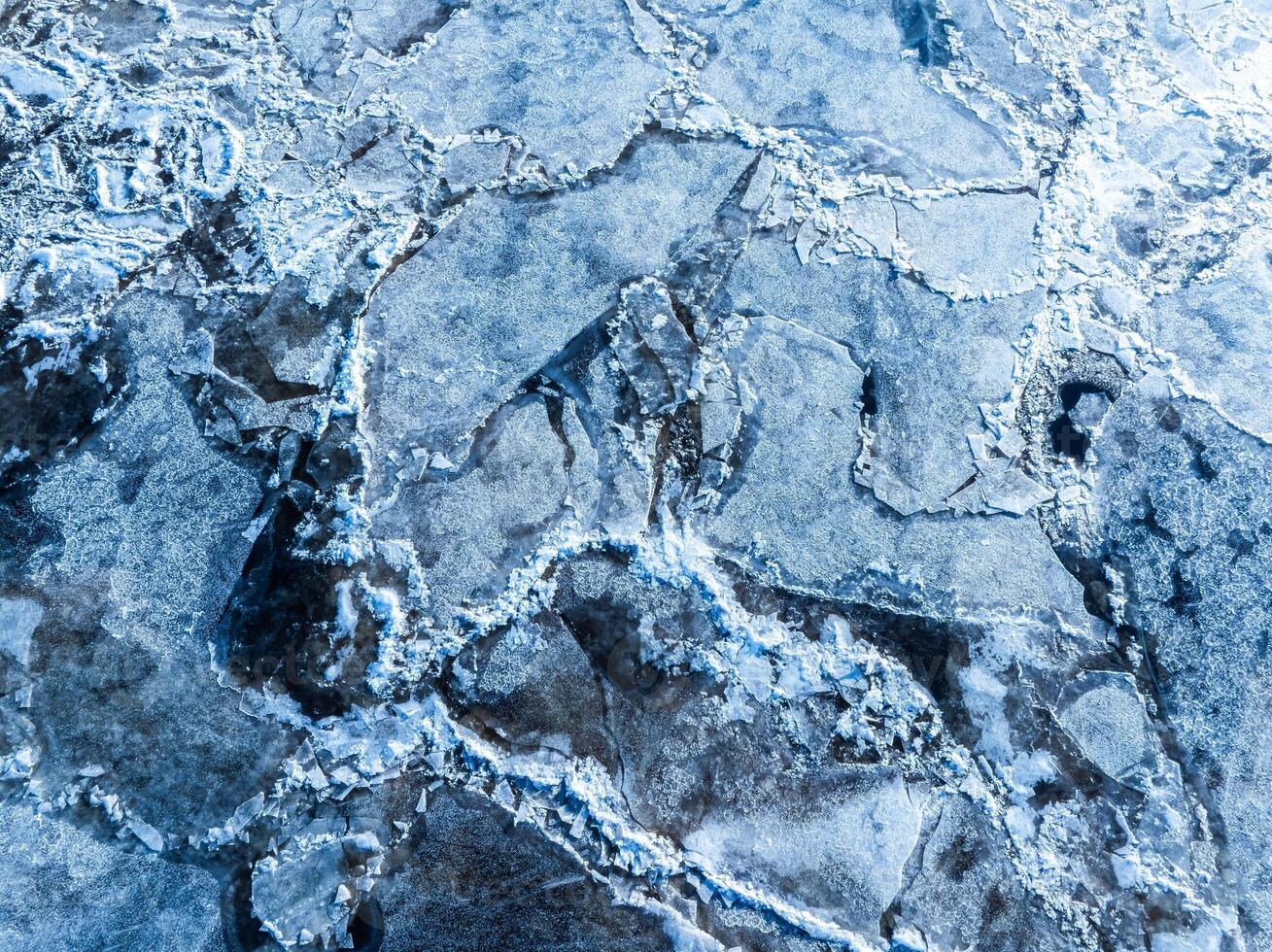 Beautiful view of the frozen river from above. photo