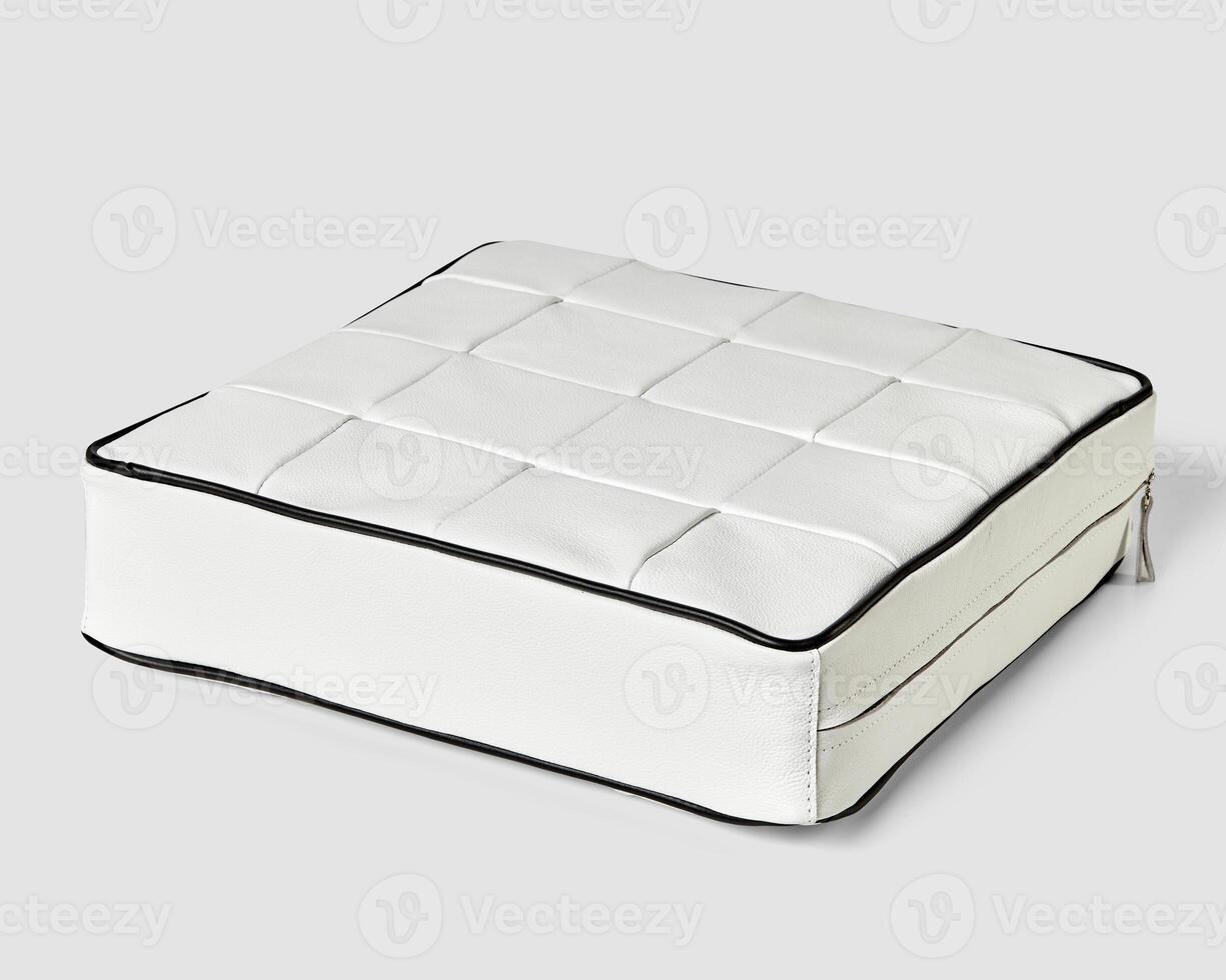 Patchwork white leather square floor cushion with hidden zipper photo