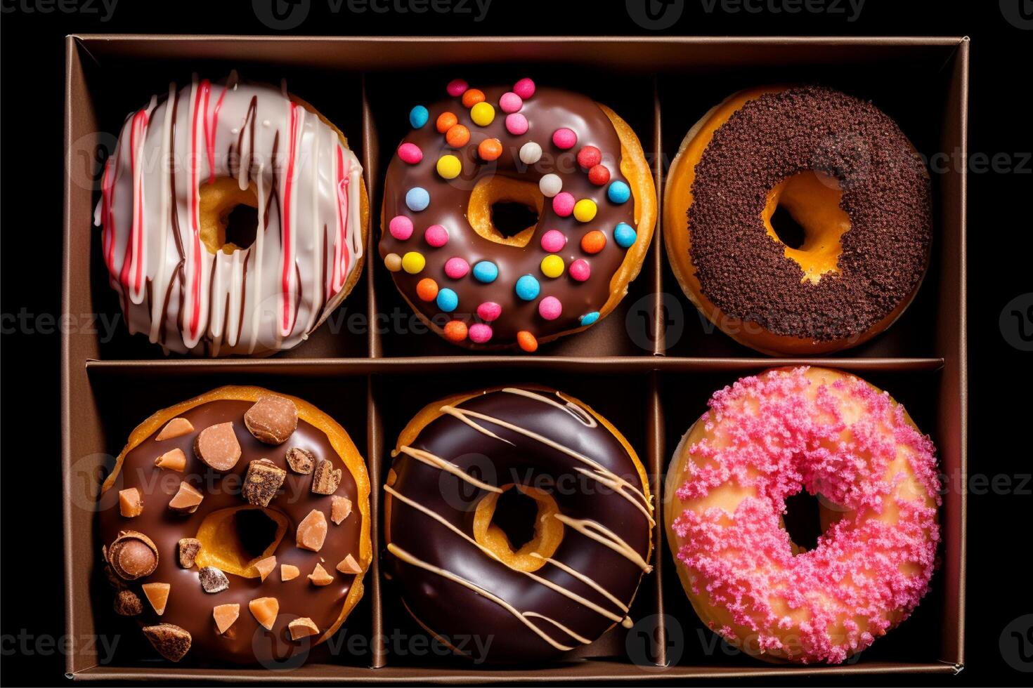 AI generated Various colorful glazed doughnuts photo