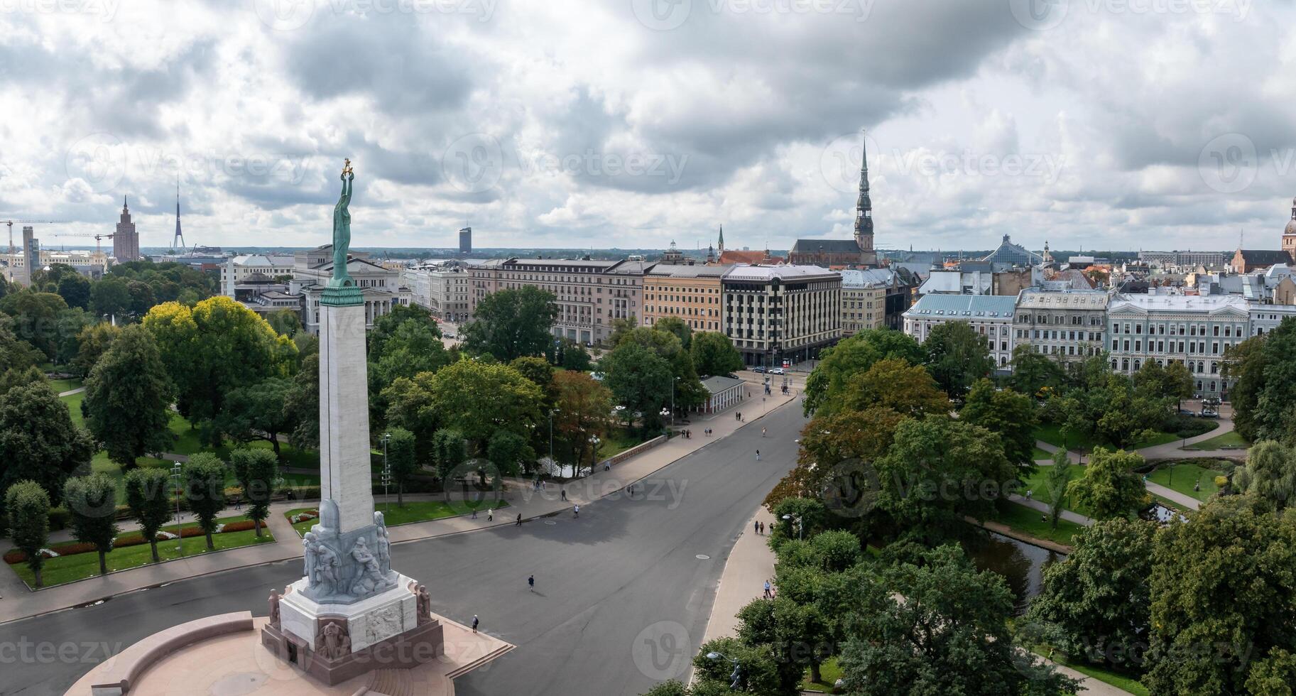 Amazing Aerial View of the Statue of Liberty Milda in Riga photo