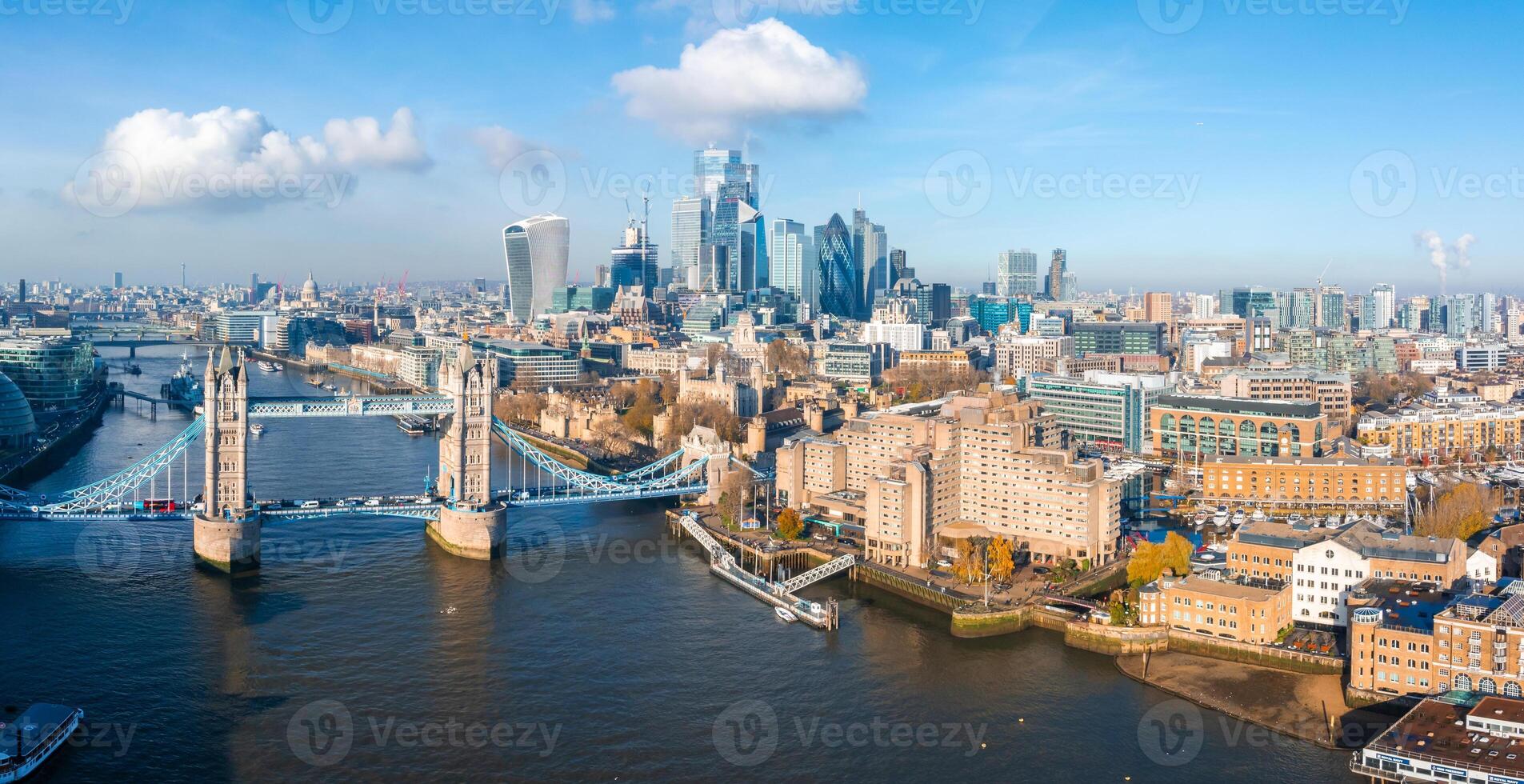 Aerial view of the Iconic Tower Bridge connecting Londong with Southwark photo