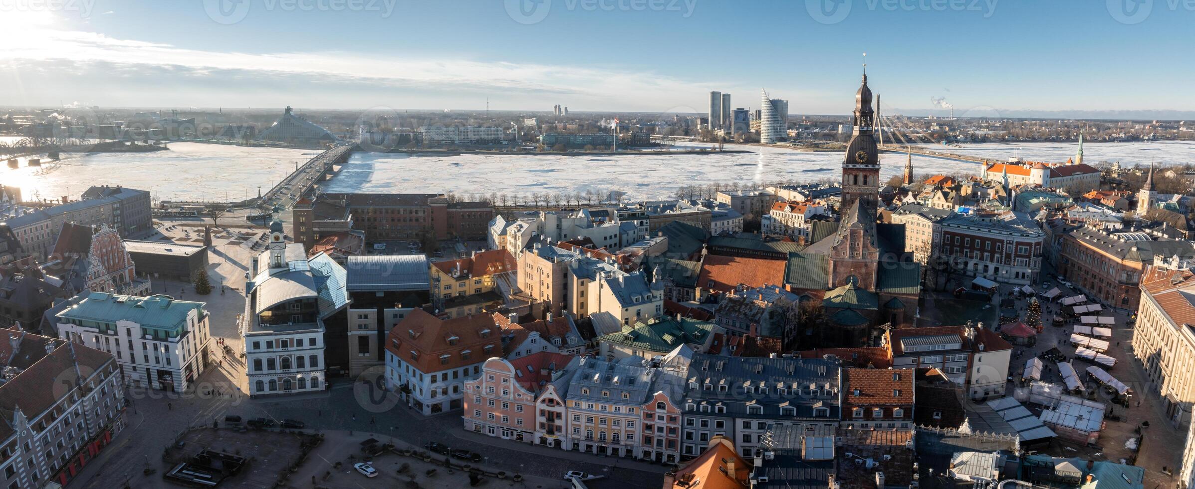 Aerial view of the Christmas market in Riga. photo