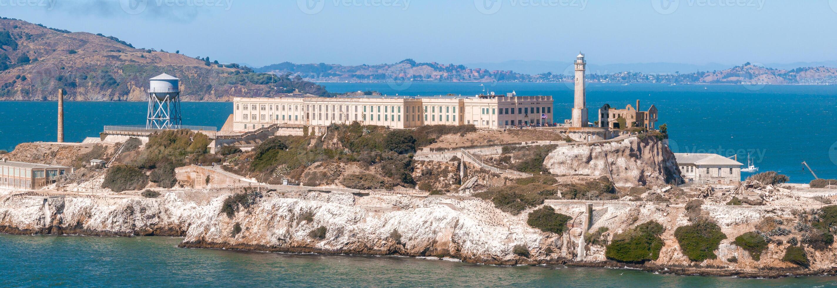 Aerial view of the prison island of Alcatraz in San Francisco Bay, photo