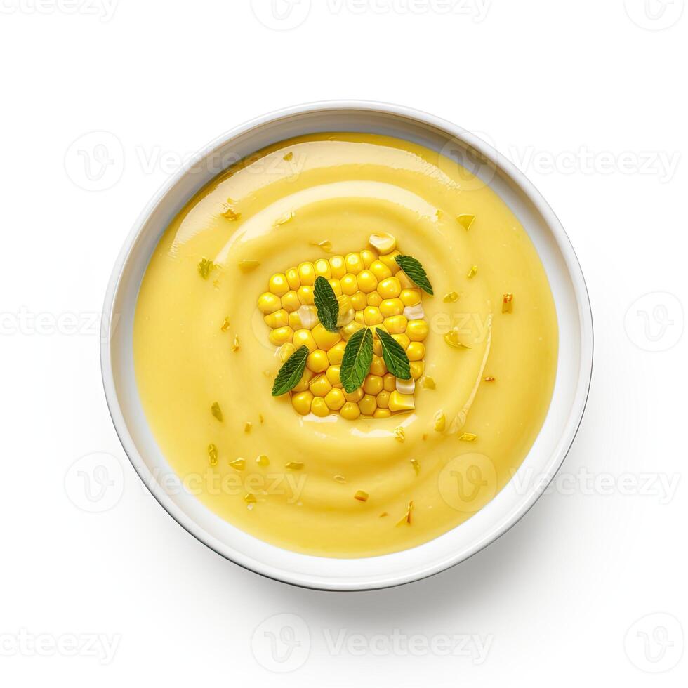 AI generated Corn soup closeup photo