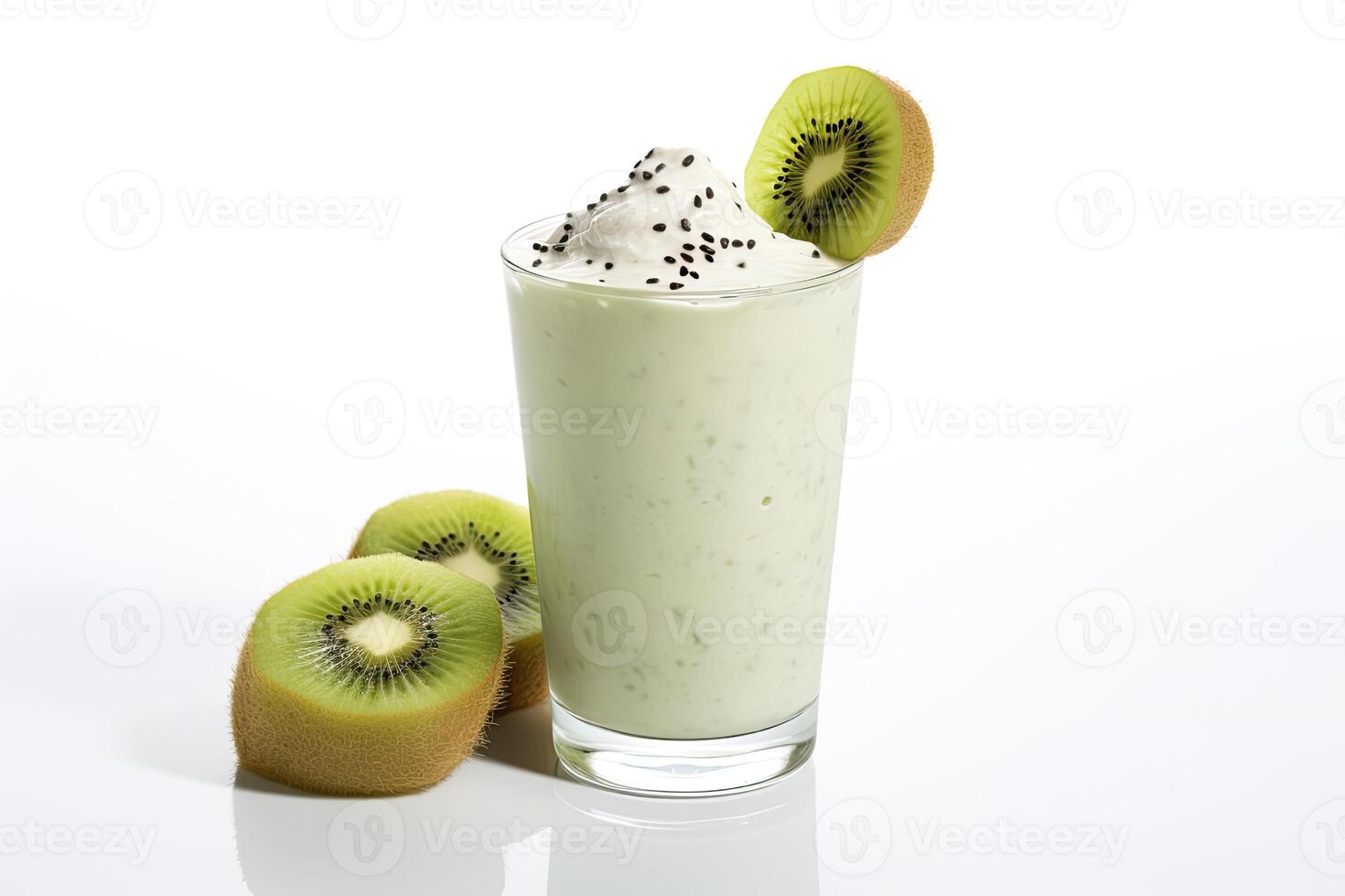 AI generated Kiwi milkshake isolated on white background photo