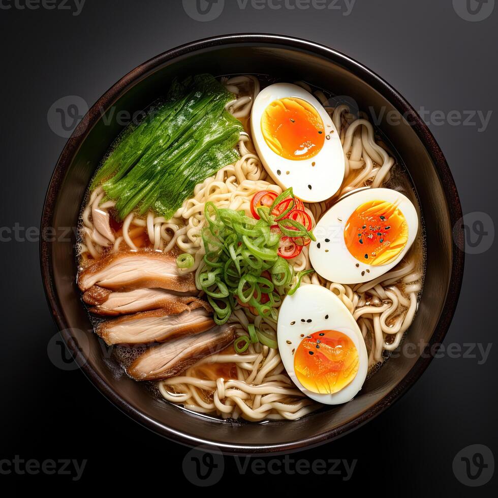 AI generated Ramen soup closeup photo