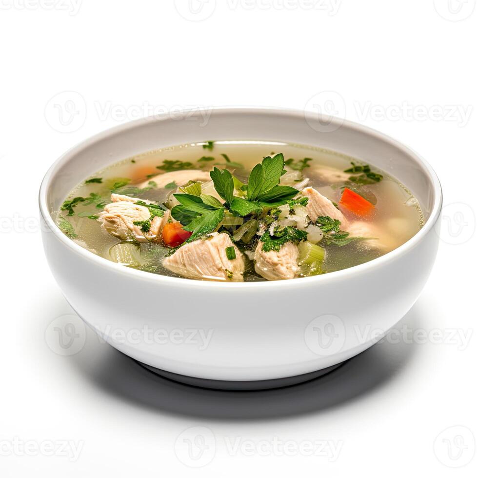 ai generado pollo sopa con vegetales de cerca foto