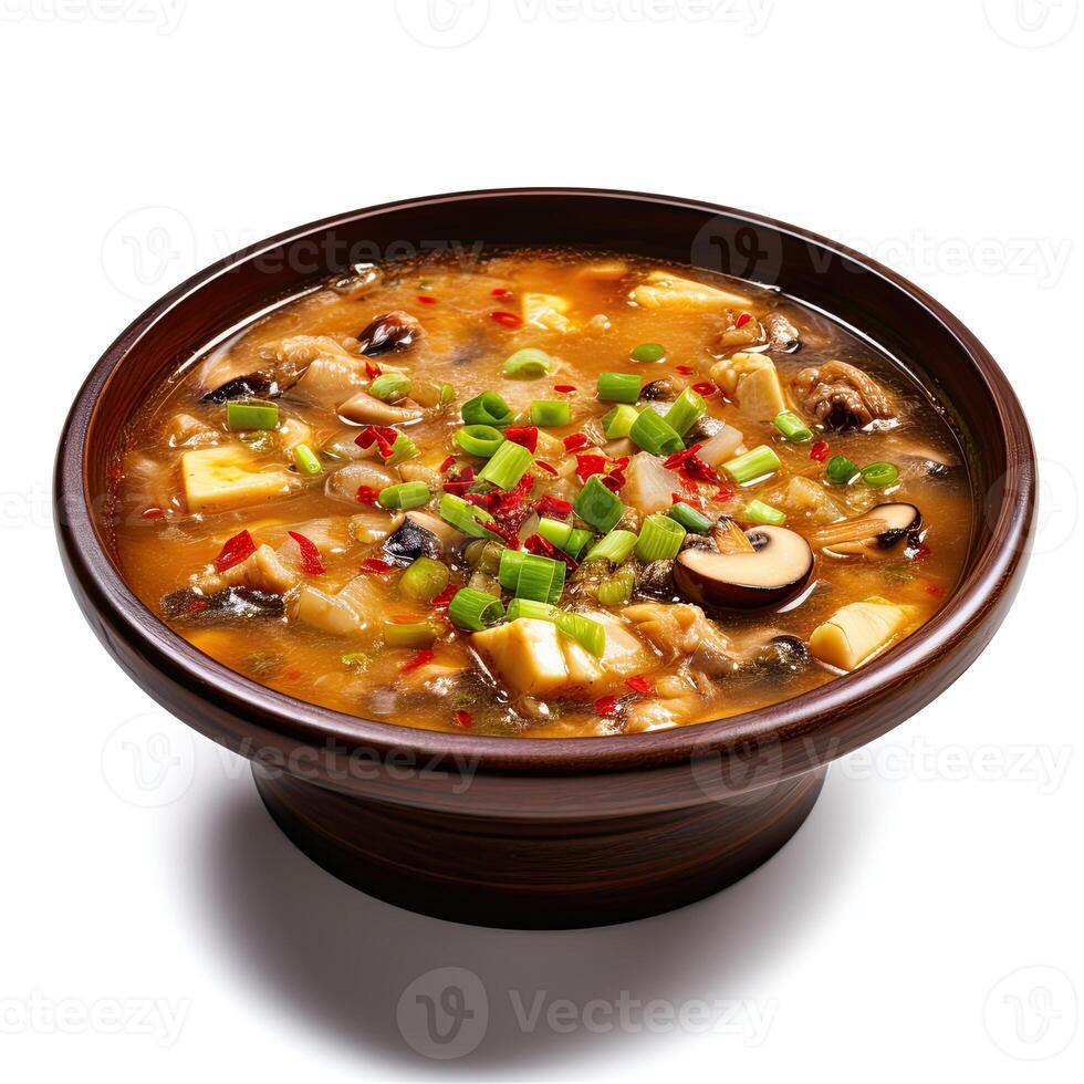 AI generated Hot and sour soup closeup photo