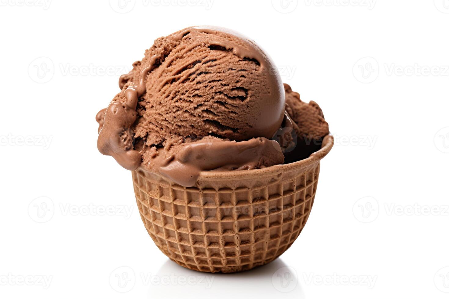 AI generated Chocolate ice cream close up isolated on white background photo