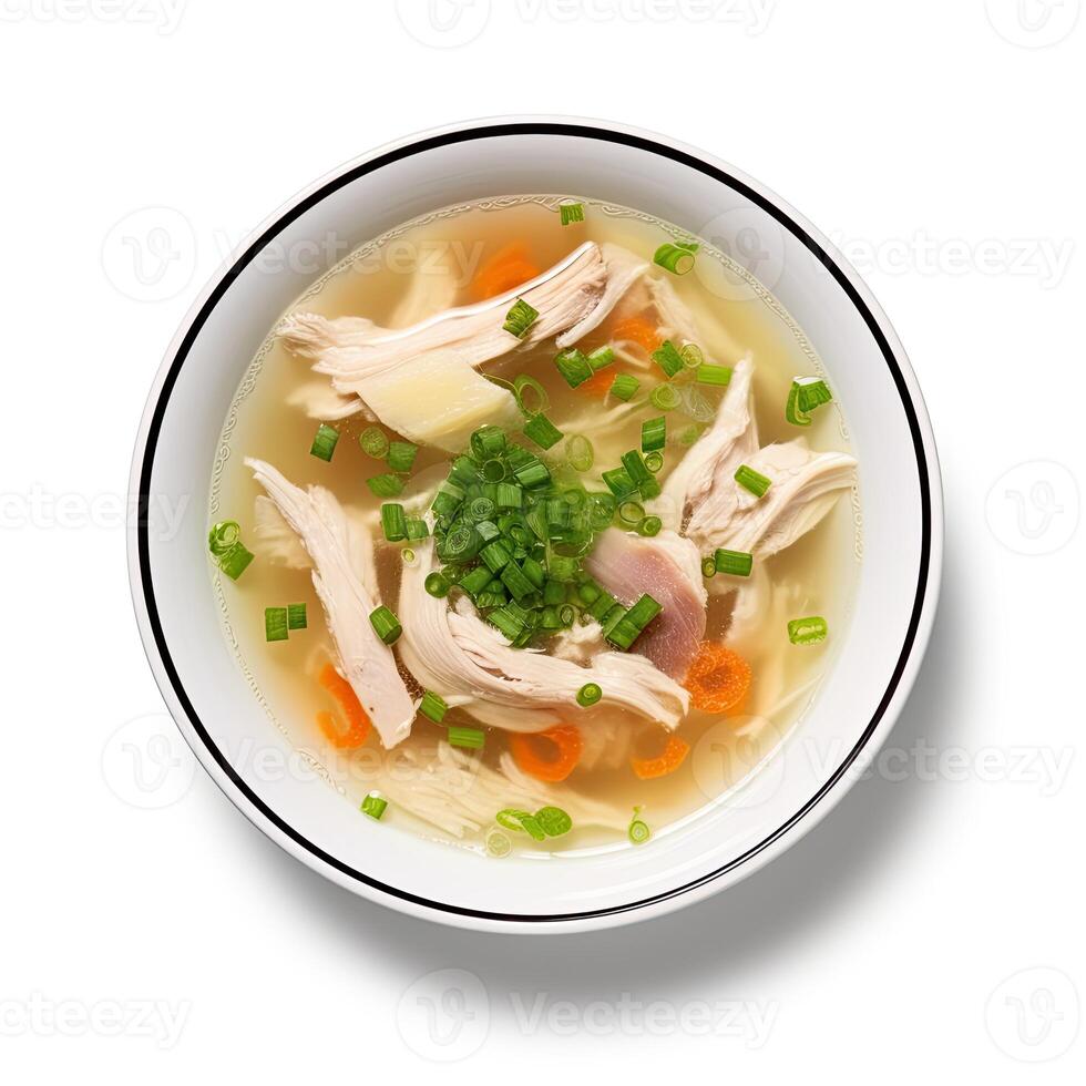 AI generated Chicken soup with vegetables closeup photo