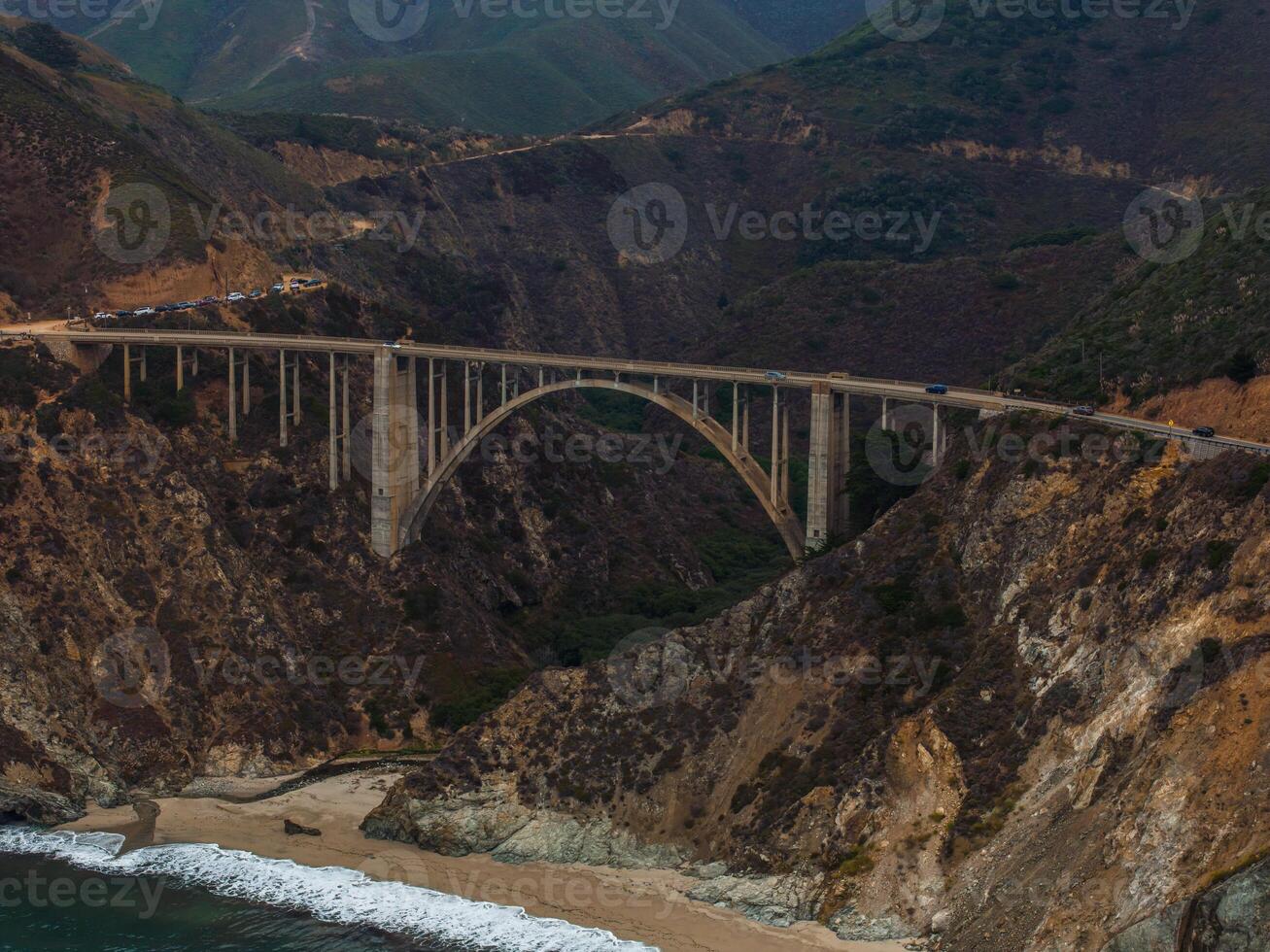 Bixby bridge aerial view in California, USA. Beautiful bridge photo