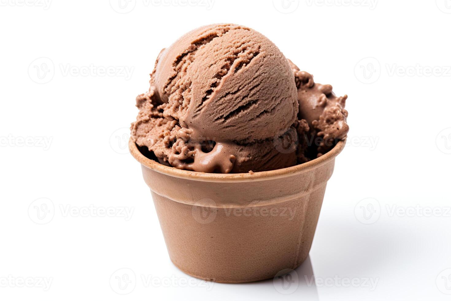 AI generated Chocolate ice cream close up isolated on white background photo