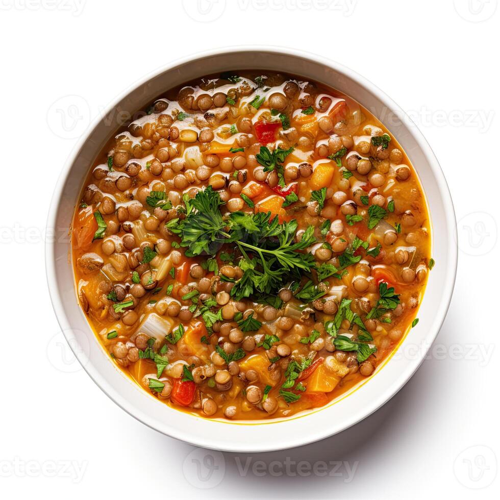 AI generated lentil soup closeup photo