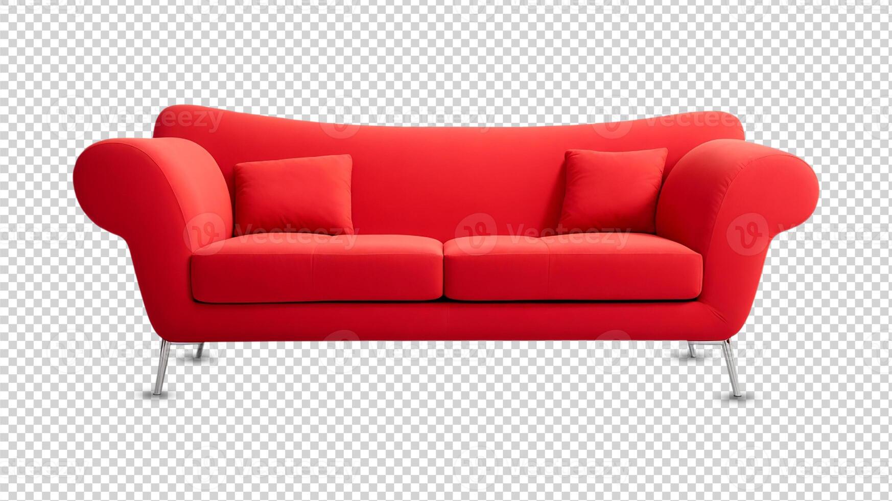 AI generated red sofa isolated on transparent background photo