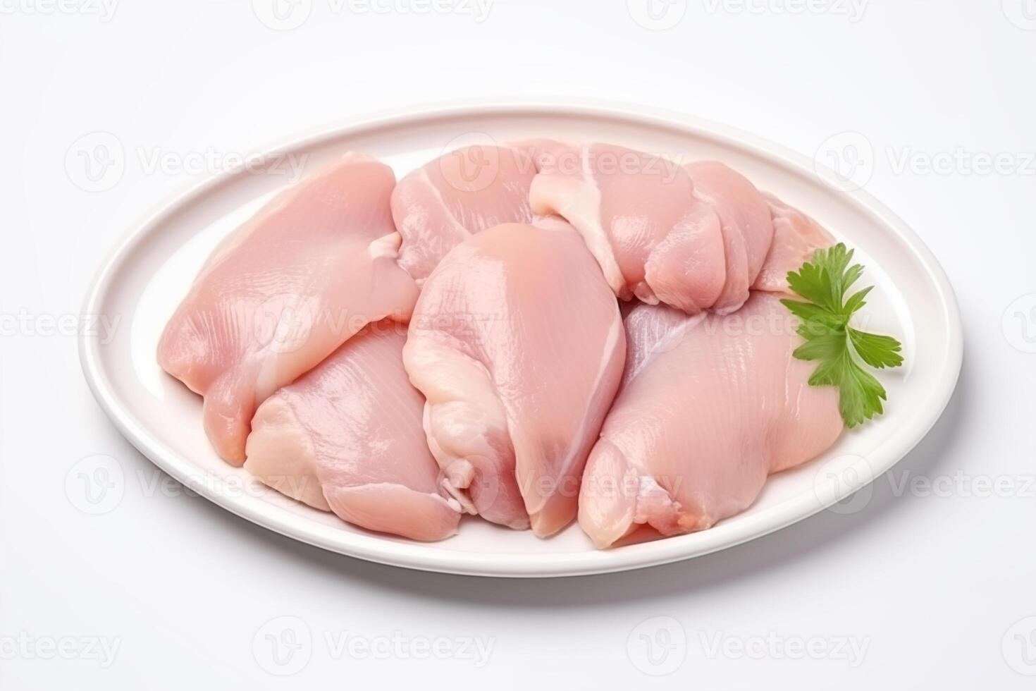 AI generated A plate of raw chicken meat Isolated on white background photo