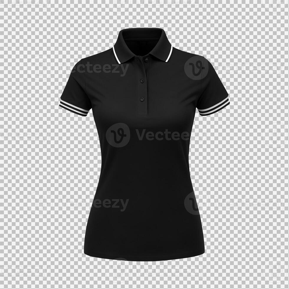 AI generated female black polo shirt mockup isolated background photo