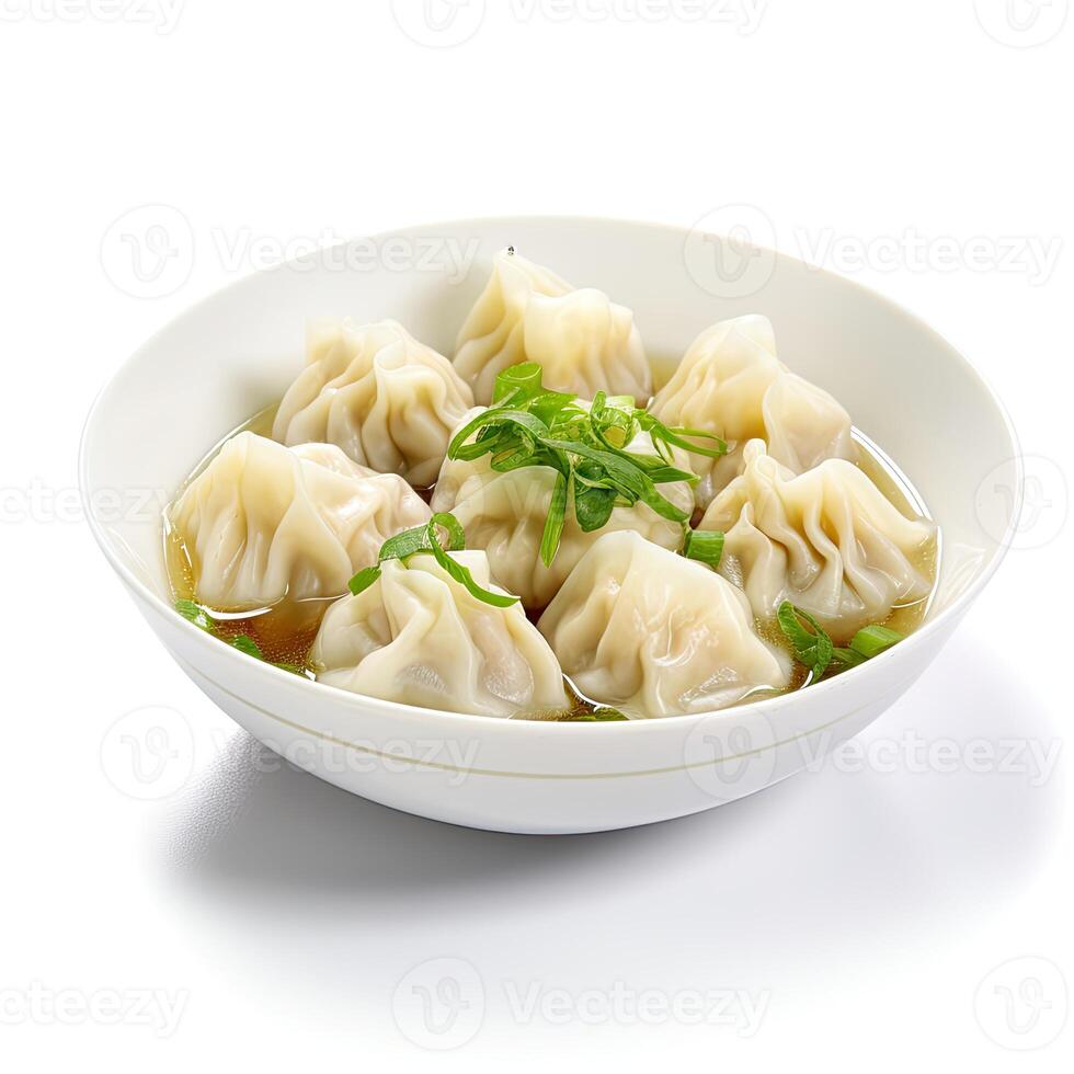 AI generated Wonton soup closeup isolated on white background photo