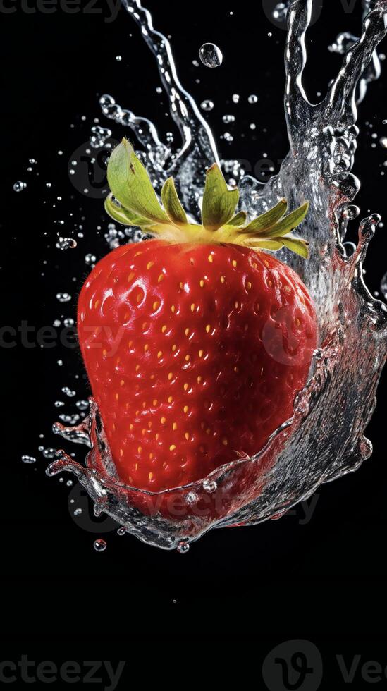 AI generated a strawberry being splashed with water photo