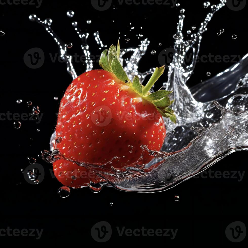 AI generated a strawberry is splashing in water photo