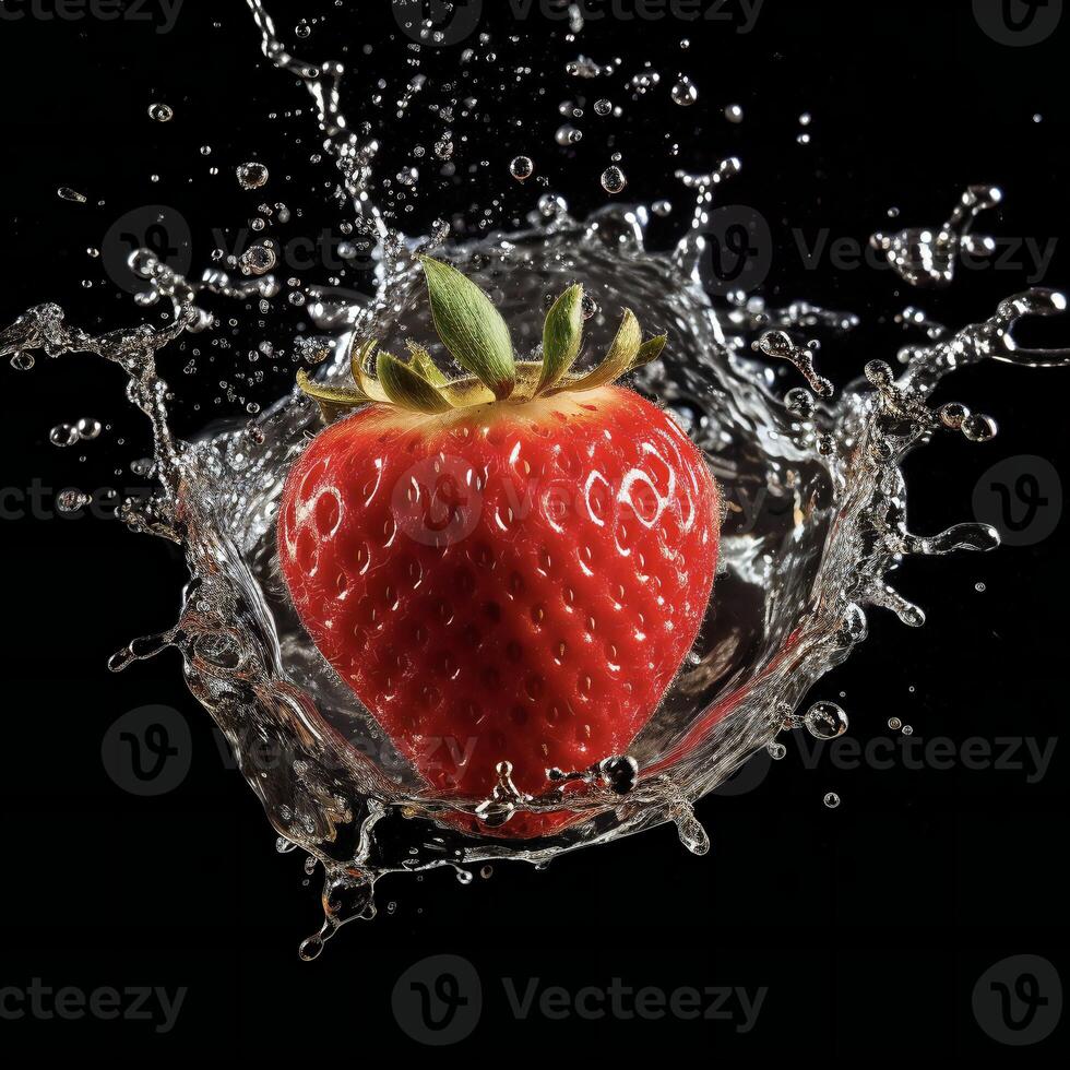 AI generated a strawberry is splashing in water photo
