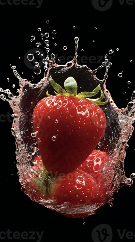 AI generated a strawberry being splashed with water photo