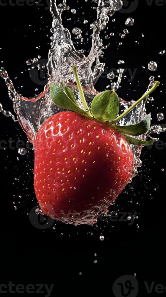 AI generated a strawberry being splashed with water photo