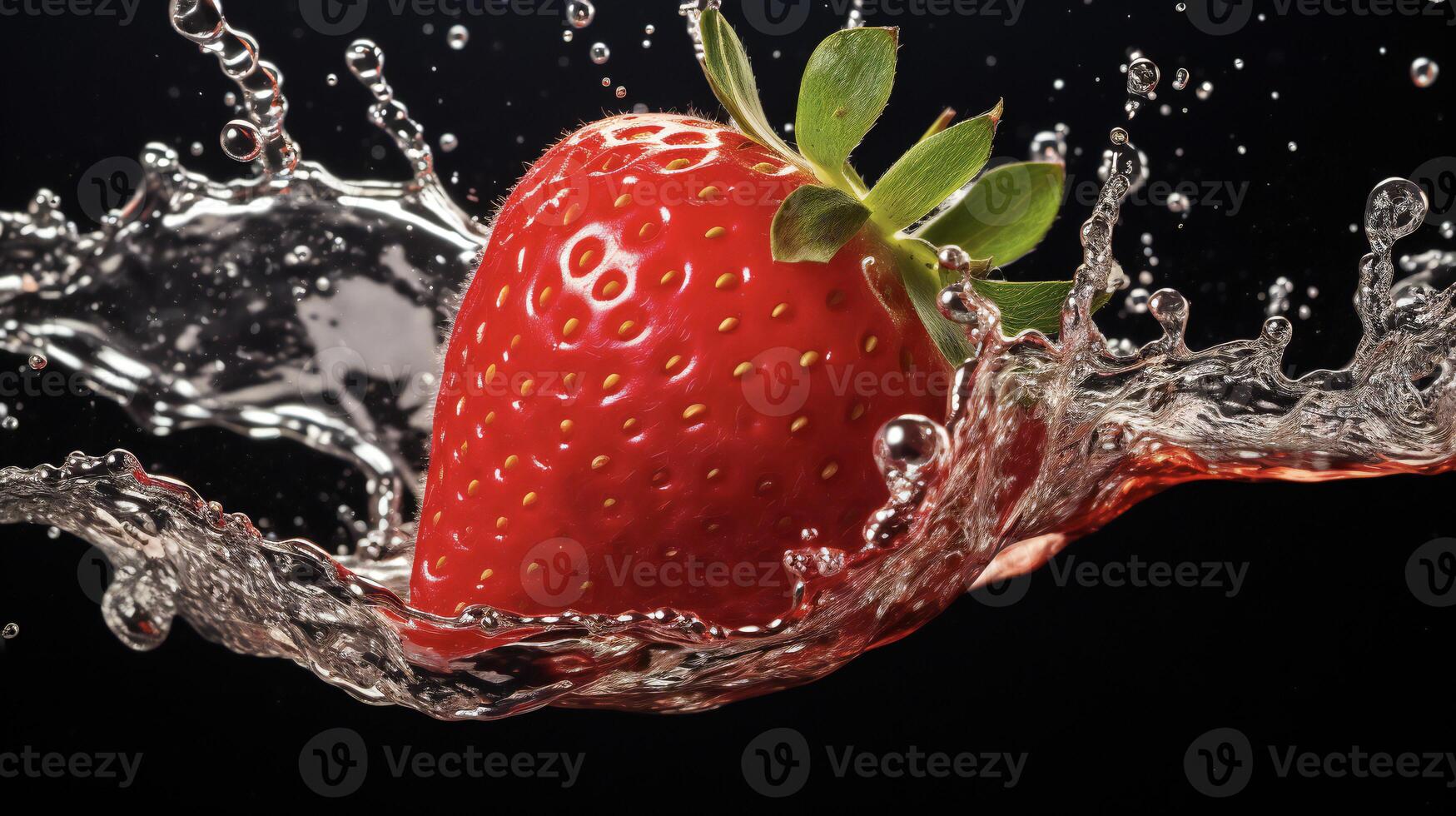 AI generated a strawberry is splashing in water photo