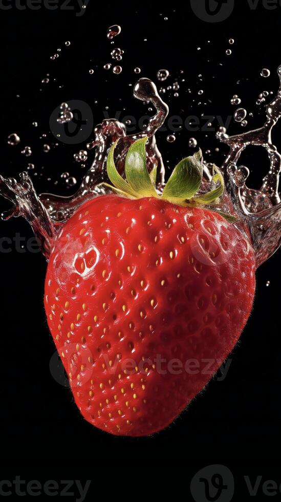 AI generated a strawberry being splashed with water photo