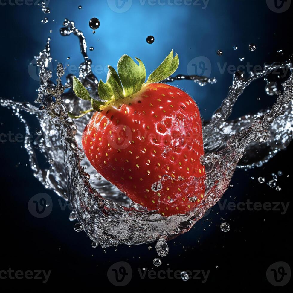 AI generated a strawberry is splashing in water photo