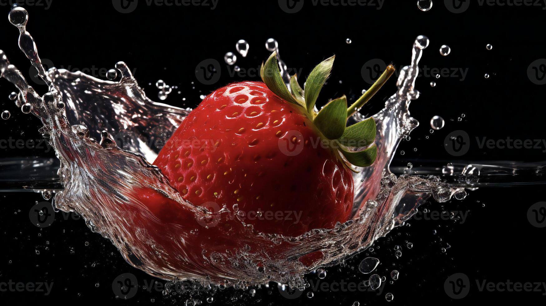 AI generated a strawberry is splashing in water photo
