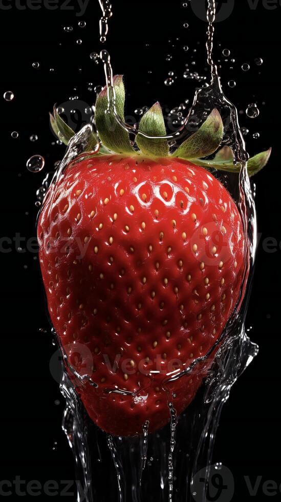 AI generated a strawberry being splashed with water photo