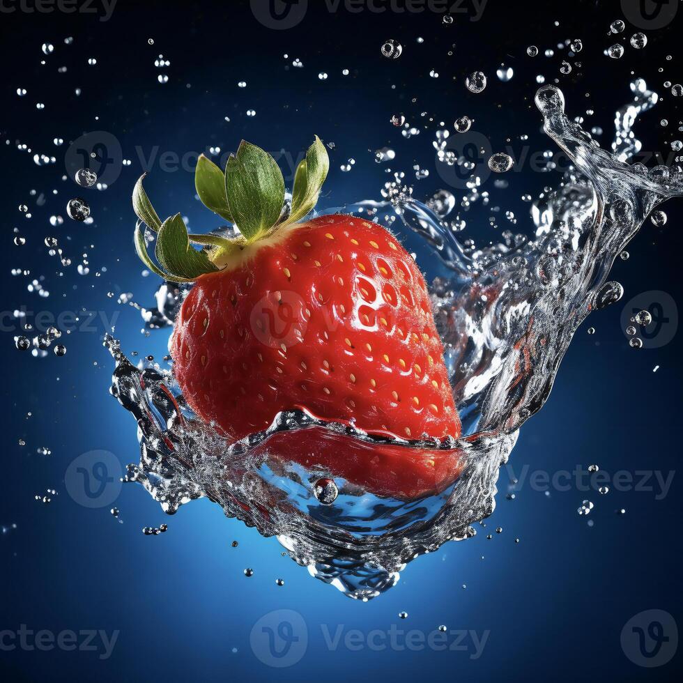 AI generated a strawberry is splashing in water photo