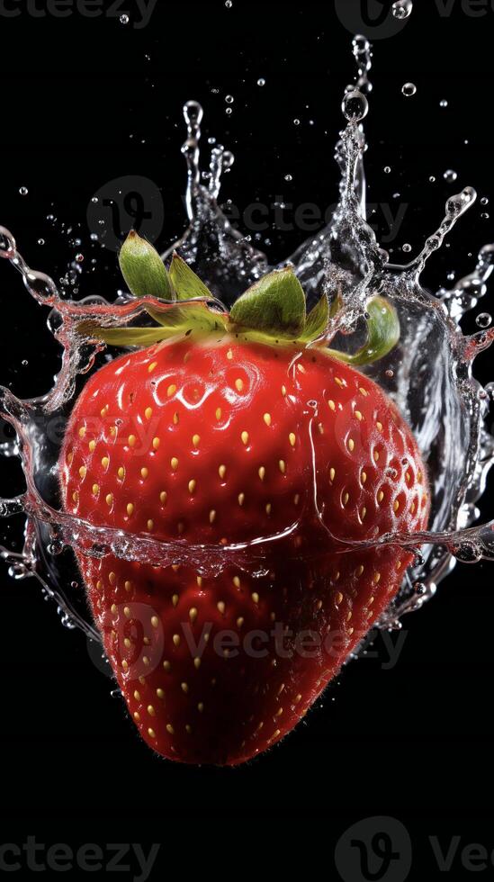 AI generated a strawberry being splashed with water photo